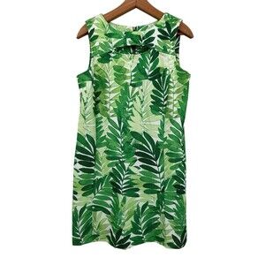 Julian Taylor Shift Dress Size 12 Textured Sleeveless Green Palm Beach Tropical